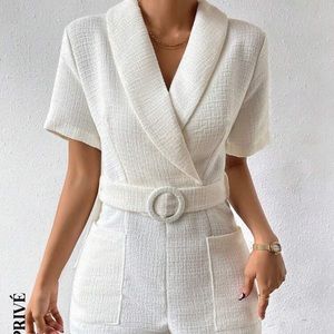 SHEIN White Textured Blazer Top